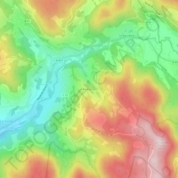 Mappa topografica Bouvacôte, altitudine, rilievo