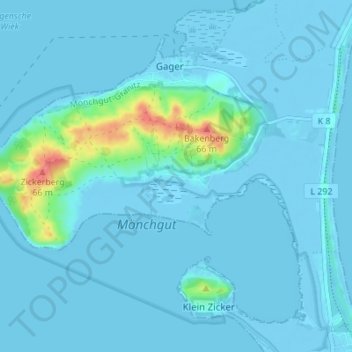 Mappa topografica Groß Zicker, altitudine, rilievo
