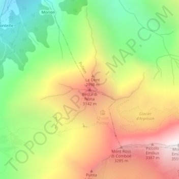 Mappa topografica Becca di Nona, altitudine, rilievo