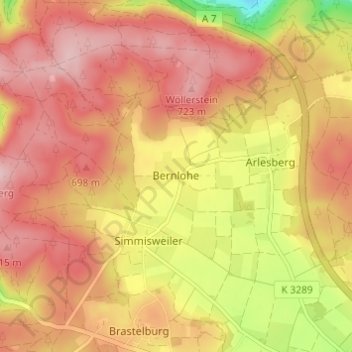 Mappa topografica Bernlohe, altitudine, rilievo