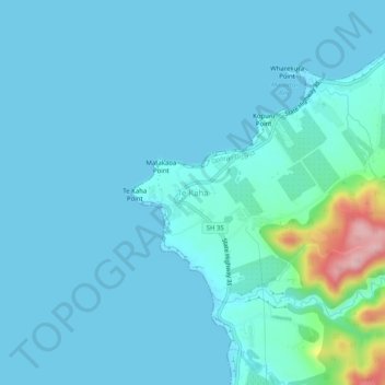 Mappa topografica Te Kaha, altitudine, rilievo