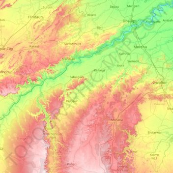 Mappa topografica Morena, altitudine, rilievo