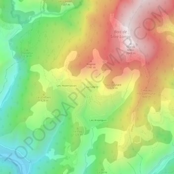 Mappa topografica Bouchanières, altitudine, rilievo