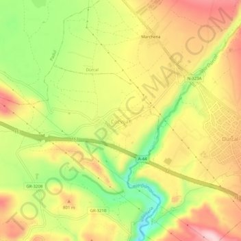 Mappa topografica Cozvíjar, altitudine, rilievo