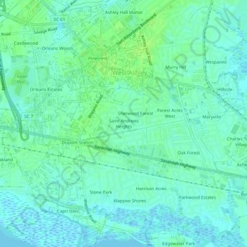 Mappa topografica Saint Andrews Heights, altitudine, rilievo