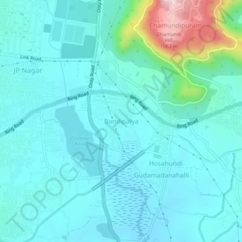 Mappa topografica Bandipalya, altitudine, rilievo