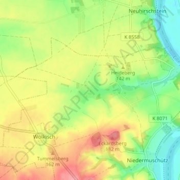 Mappa topografica Oberlommatzsch, altitudine, rilievo