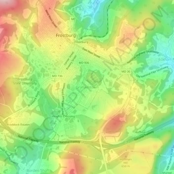 Mappa topografica Grahamtown, altitudine, rilievo