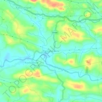 Mappa topografica Pareekkanni, altitudine, rilievo