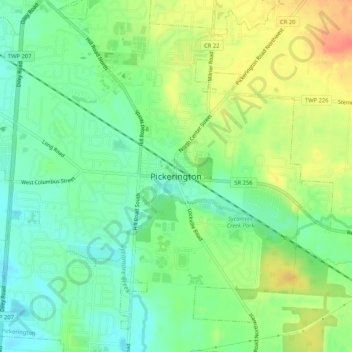 Mappa topografica Pickerington, altitudine, rilievo