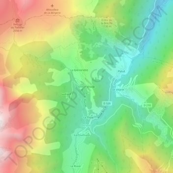 Mappa topografica Ornon Village, altitudine, rilievo