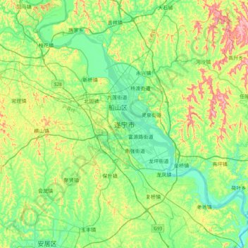 Mappa topografica 遂宁市, altitudine, rilievo