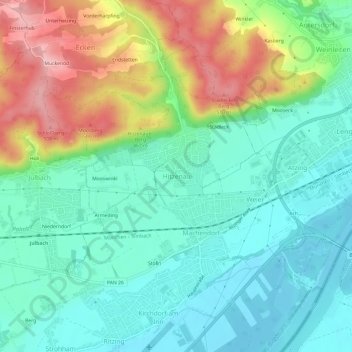 Mappa topografica Hitzenau, altitudine, rilievo
