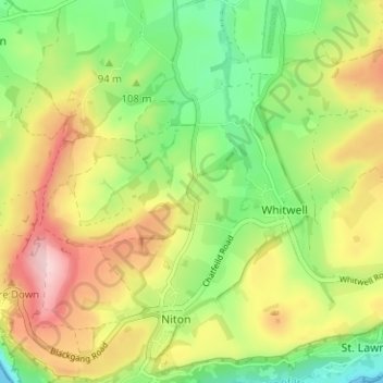 Mappa topografica Bierley, altitudine, rilievo