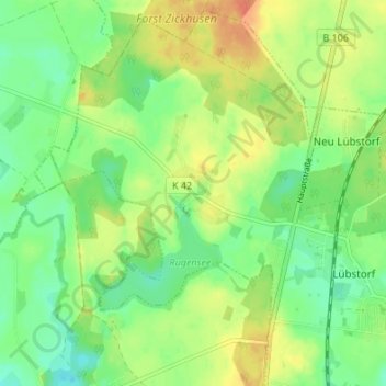 Mappa topografica Rugensee, altitudine, rilievo