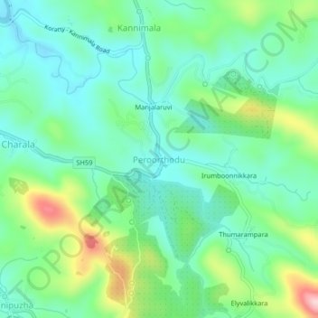 Mappa topografica Peroorthodu, altitudine, rilievo