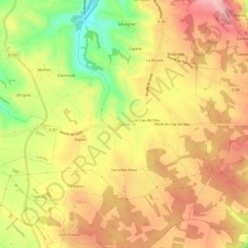 Mappa topografica Gelle, altitudine, rilievo