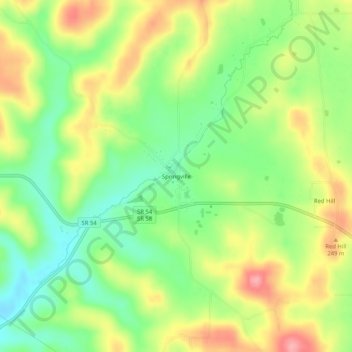 Mappa topografica Springville, altitudine, rilievo