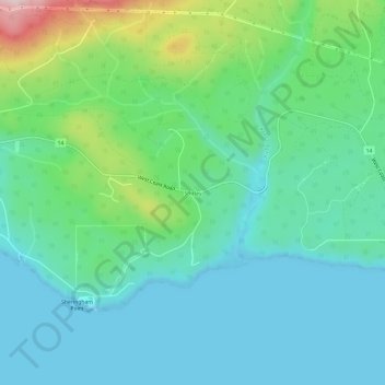 Mappa topografica Shirley, altitudine, rilievo