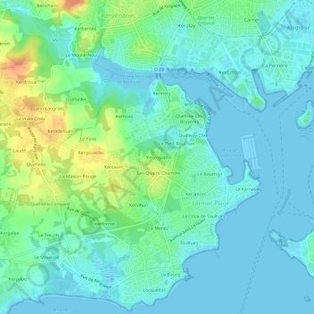 Mappa topografica Kervogam, altitudine, rilievo