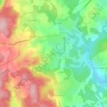 Mappa topografica Jorat, altitudine, rilievo