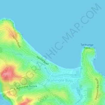 Mappa topografica Stanmore Bay, altitudine, rilievo
