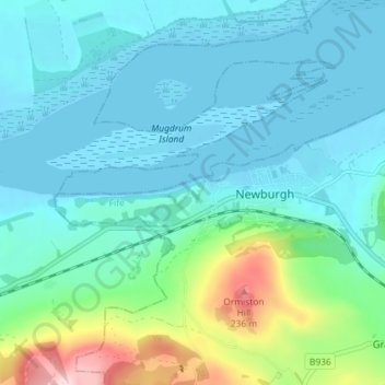 Mappa topografica Mugdrum, altitudine, rilievo