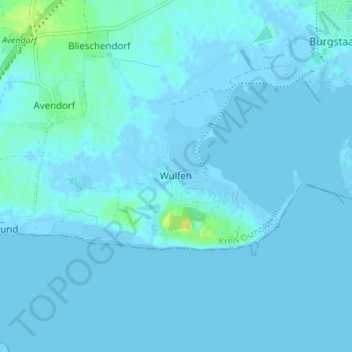 Mappa topografica Wulfen, altitudine, rilievo