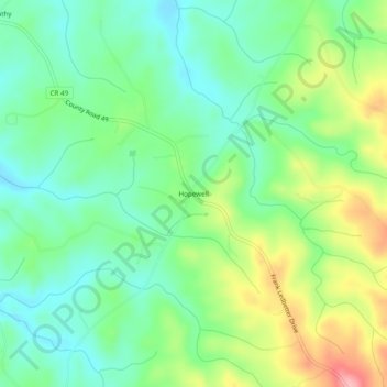 Mappa topografica Hopewell, altitudine, rilievo