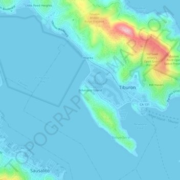 Mappa topografica Belvedere Island, altitudine, rilievo