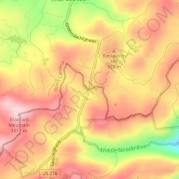 Mappa topografica Jones Gap, altitudine, rilievo