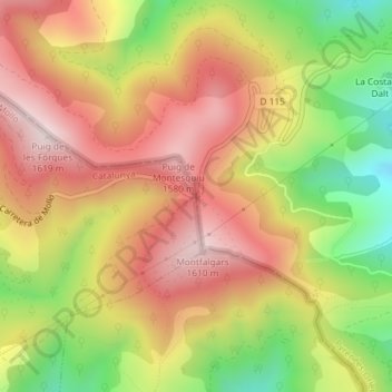 Mappa topografica Col d'Ares, altitudine, rilievo
