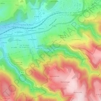 Mappa topografica Cotatay, altitudine, rilievo