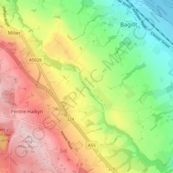 Mappa topografica The Nant, altitudine, rilievo