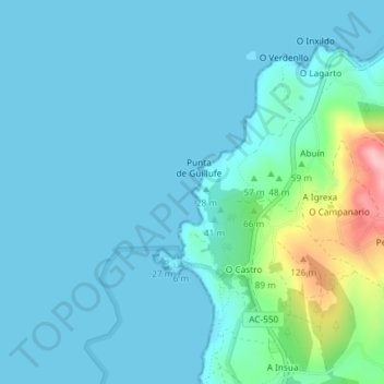 Mappa topografica Viascón, altitudine, rilievo