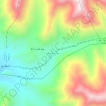 Mappa topografica Acotama, altitudine, rilievo