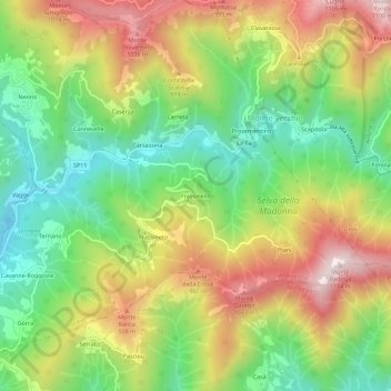 Mappa topografica Frassinello, altitudine, rilievo