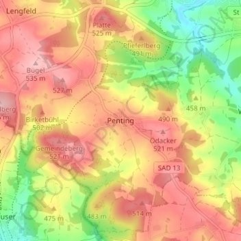Mappa topografica Penting, altitudine, rilievo