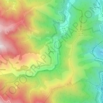 Mappa topografica Palhères, altitudine, rilievo