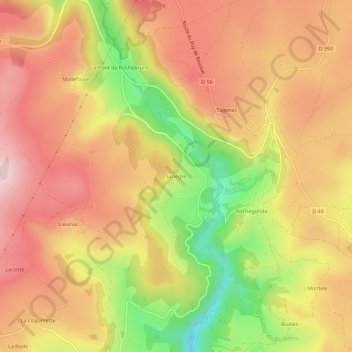 Mappa topografica Sanègre, altitudine, rilievo