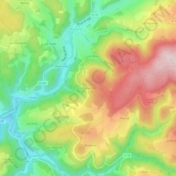 Mappa topografica La Rimandière, altitudine, rilievo