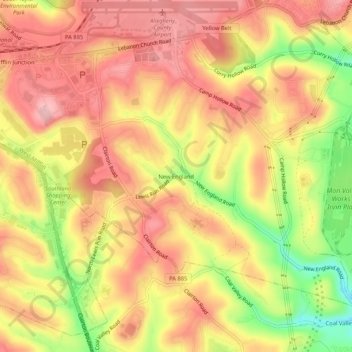 Mappa topografica New England, altitudine, rilievo