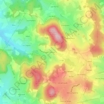 Mappa topografica Charnay, altitudine, rilievo