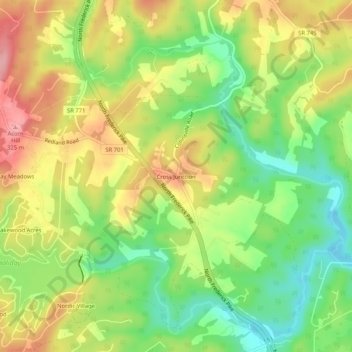Mappa topografica Cross Junction, altitudine, rilievo