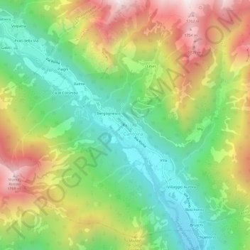 Mappa topografica Ru, altitudine, rilievo