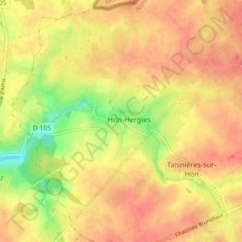 Mappa topografica Hon, altitudine, rilievo