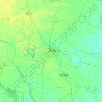 Mappa topografica Bettiah, altitudine, rilievo