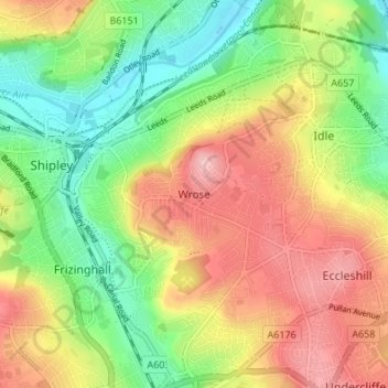 Mappa topografica Wrose, altitudine, rilievo