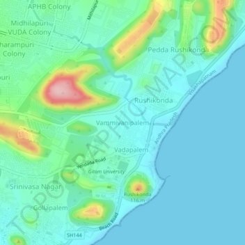 Mappa topografica Vammivanipalem, altitudine, rilievo