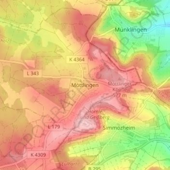 Mappa topografica Möttlingen, altitudine, rilievo